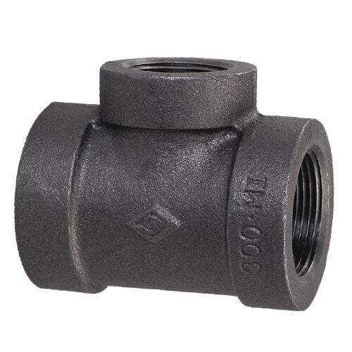 RED2T1214B 1/2" X 1/4"  Reducing Tee (2 sizes), Malleable 150#, Black